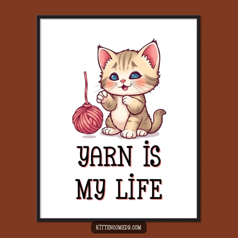 Funny Playful Kitten Yarn Digital Print: Whimsical Wall Art, Perfect Funny Gift