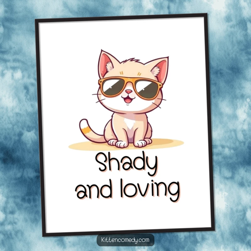 Funny Sunglasses Kitten Digital Art Print: A cool kitten with sunglasses sunbathing, instant funny decor.