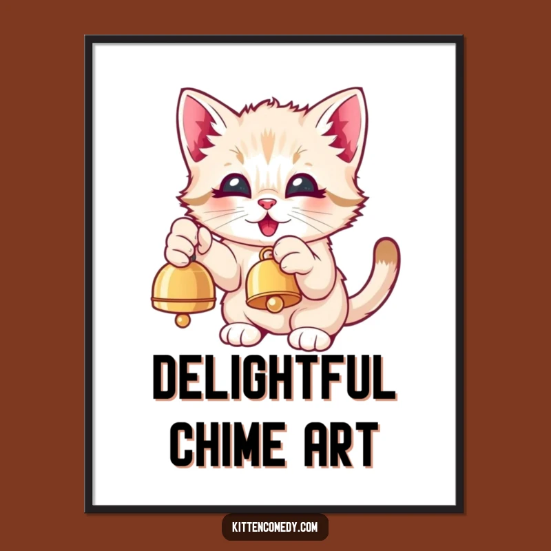 Instant Funny Kawaii Kitten Bell Paw Digital Art - Printable Joyful Gift
