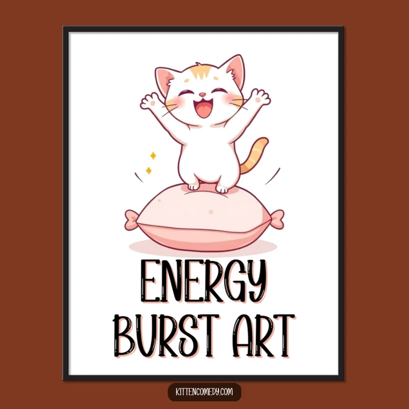 Instant Funny Kawaii Kitten Leap Digital Art - Printable Joyful Cat Lover Gift