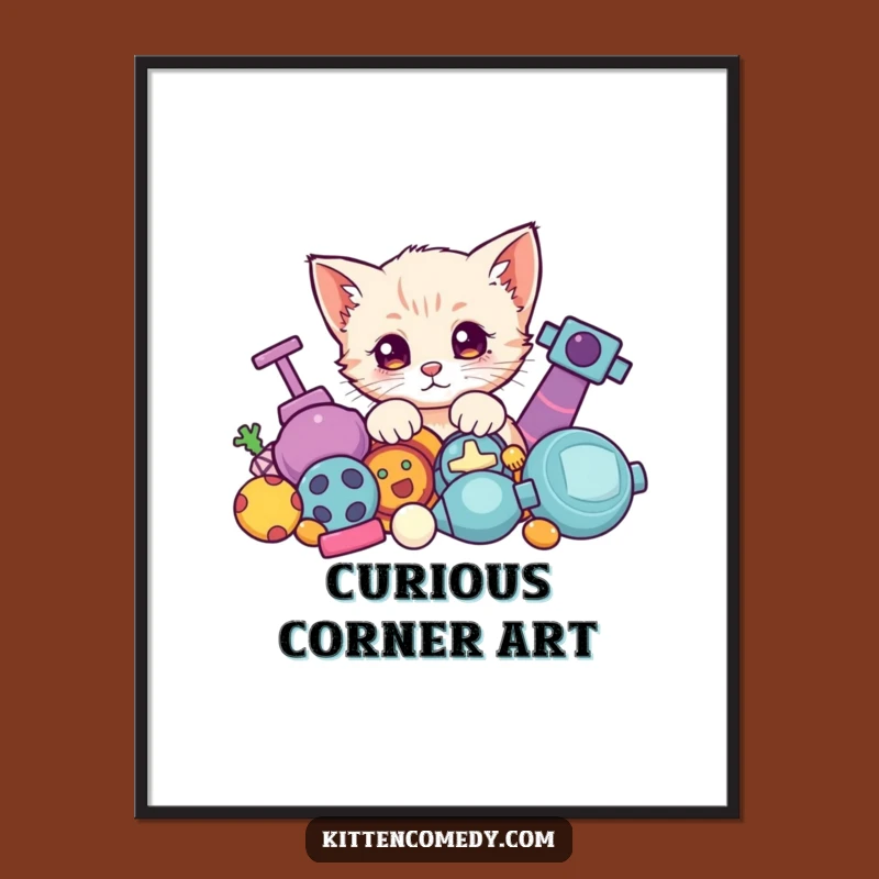 Instant Funny Kawaii Kitten Toy Peek Digital Art - Printable Curious Gift