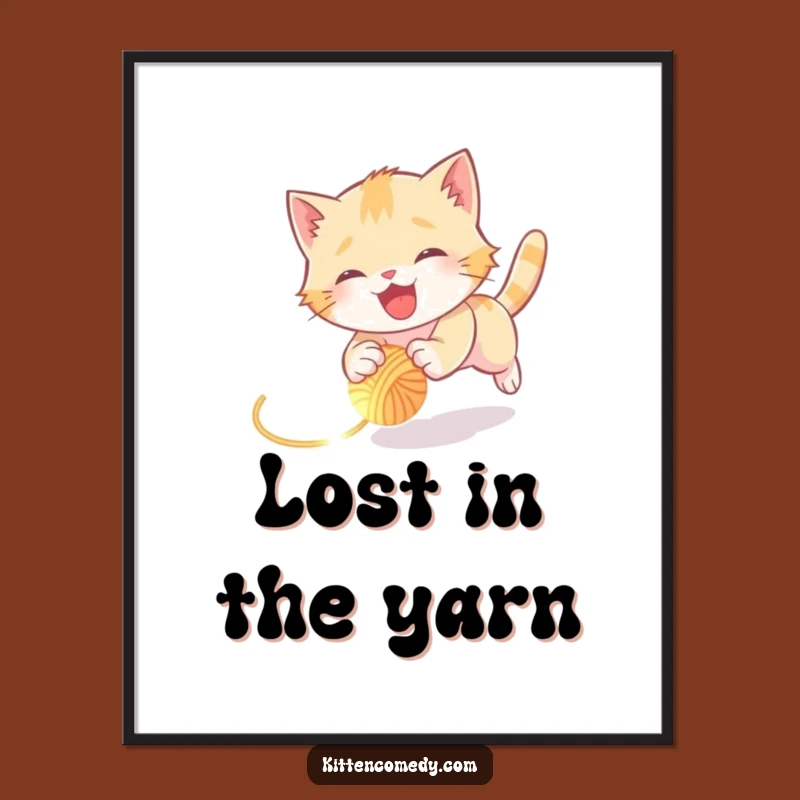 Funny Kitten Yarn Chase Digital Art: Instant Humorous Tumbling Cat Decor