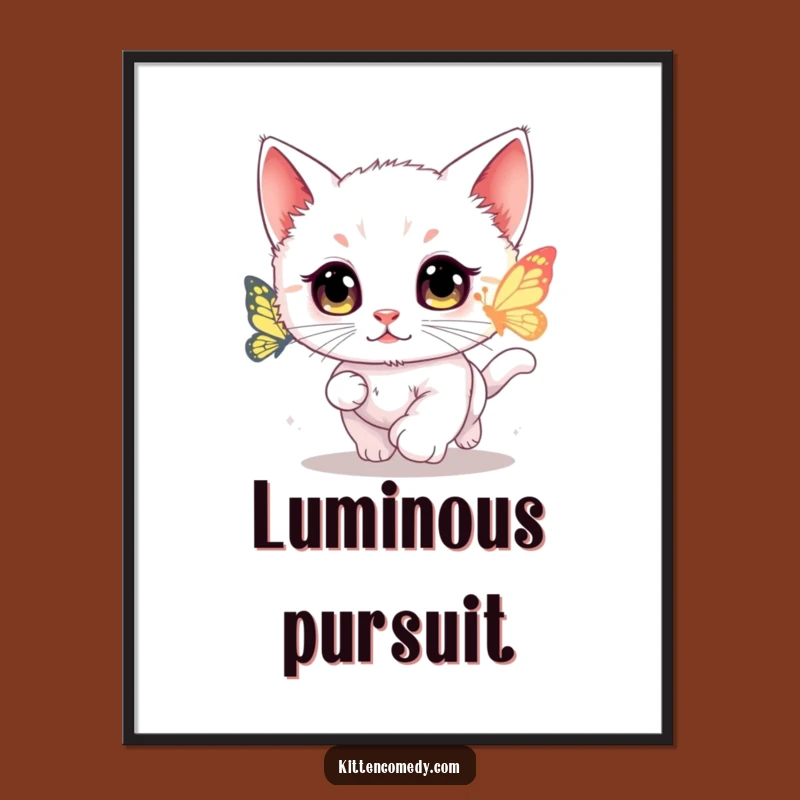 Funny Kawaii Kitten Butterfly Chase Digital Art - Whimsical Printable Decor