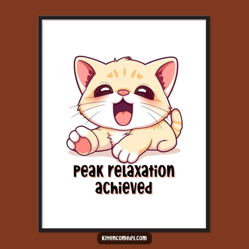 Instantly add calm and cuteness! This funny digital art print features a kawaii kitten's blissful yawn. Download and decorate your peaceful space.
