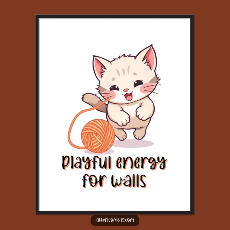 Funny Kawaii Kitten Yarn Ball Digital Art: Instant Playful Decor