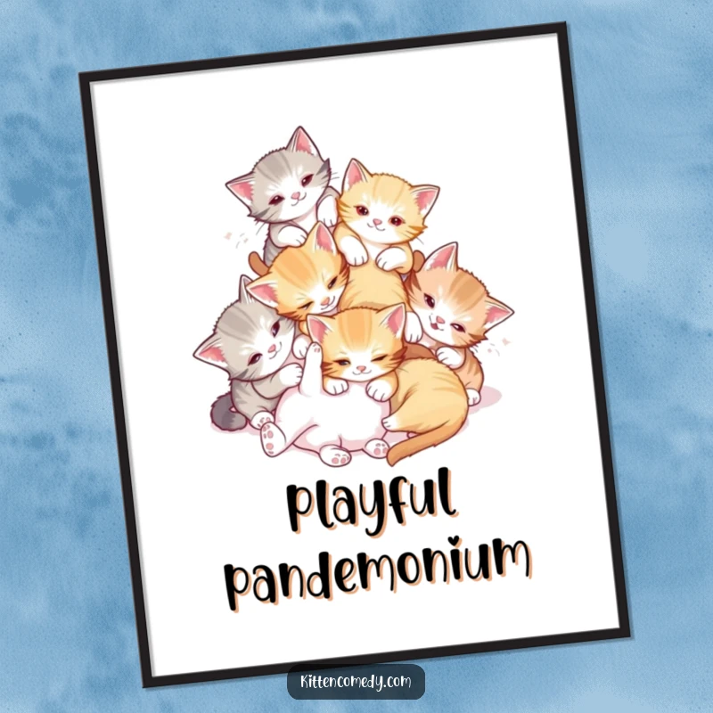 Funny Tumble Kittens Digital Art Print: Kittens playfully tumbling, instant funny and chaotic decor.