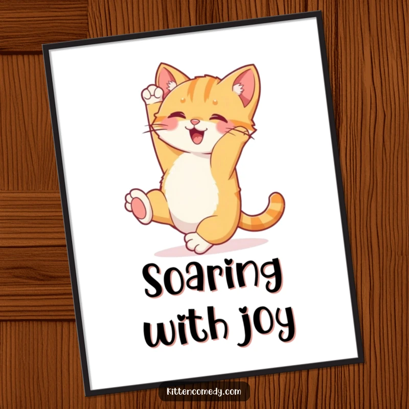Funny Kitten Somersault Digital Art Print: A joyful kitten doing a happy somersault with its tail up, instant funny wall art.