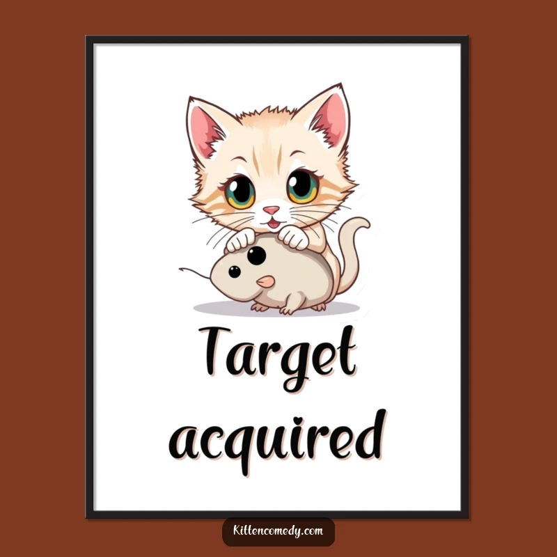 Funny Kitten Pouncing Digital Art Print: Hunter Decor, Instant Cat Gift