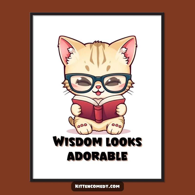 Funny Giggling Kitten Digital Art Print for Intellectual and Whimsical Decor