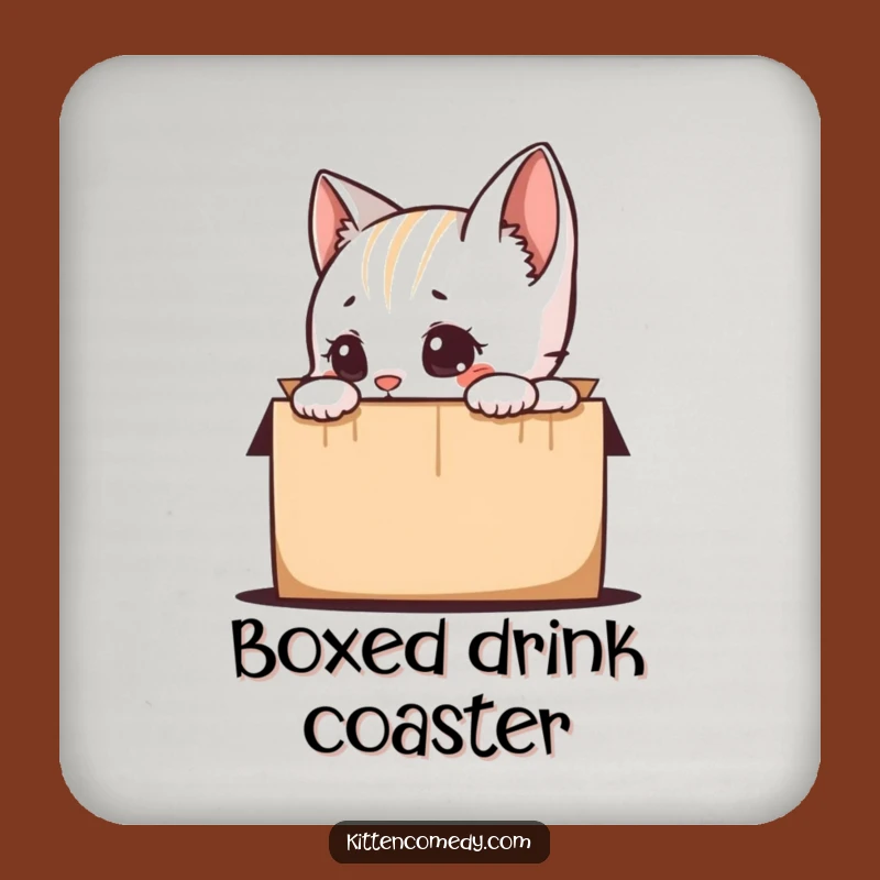Funny Kitten Peeking in Box Coaster - Protect Surfaces with Humor