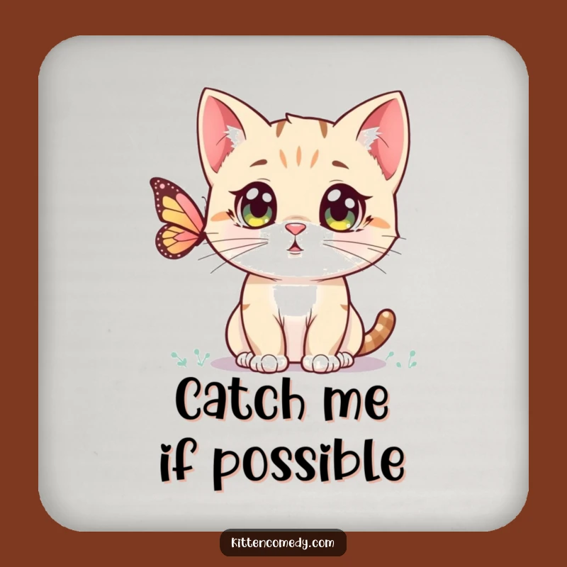 Funny Kawaii Kitten Coaster: Cute Cat & Butterfly Protection, Party Gift!