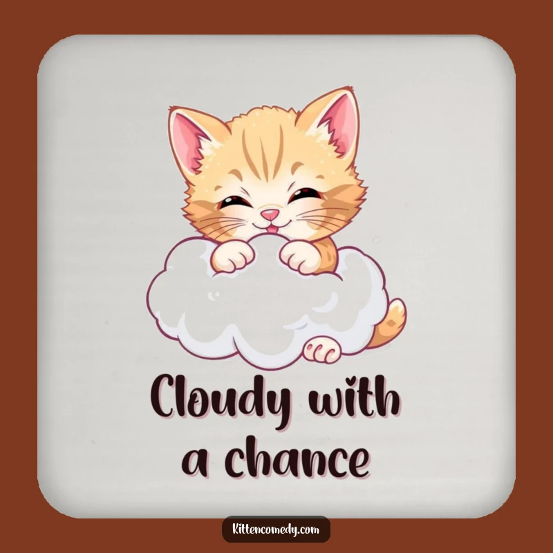 Funny Cheerful Kitten Cloud Coaster, Add Whimsy to Your Table