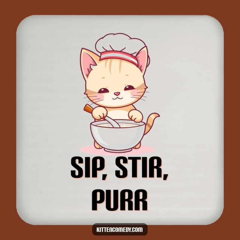Funny Chef Kitten Coaster: Protect Surfaces with Pawsome Humor, A Small Gift!