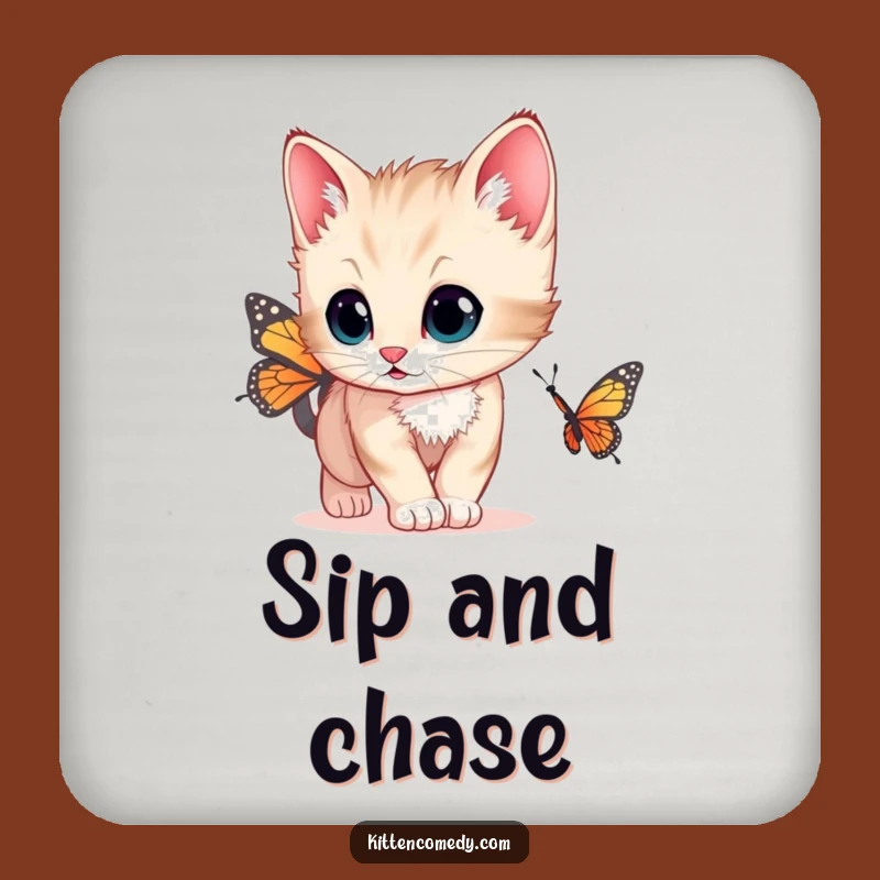 Funny Curious Kitten Coaster Set - Wide Eyes Butterfly Protection