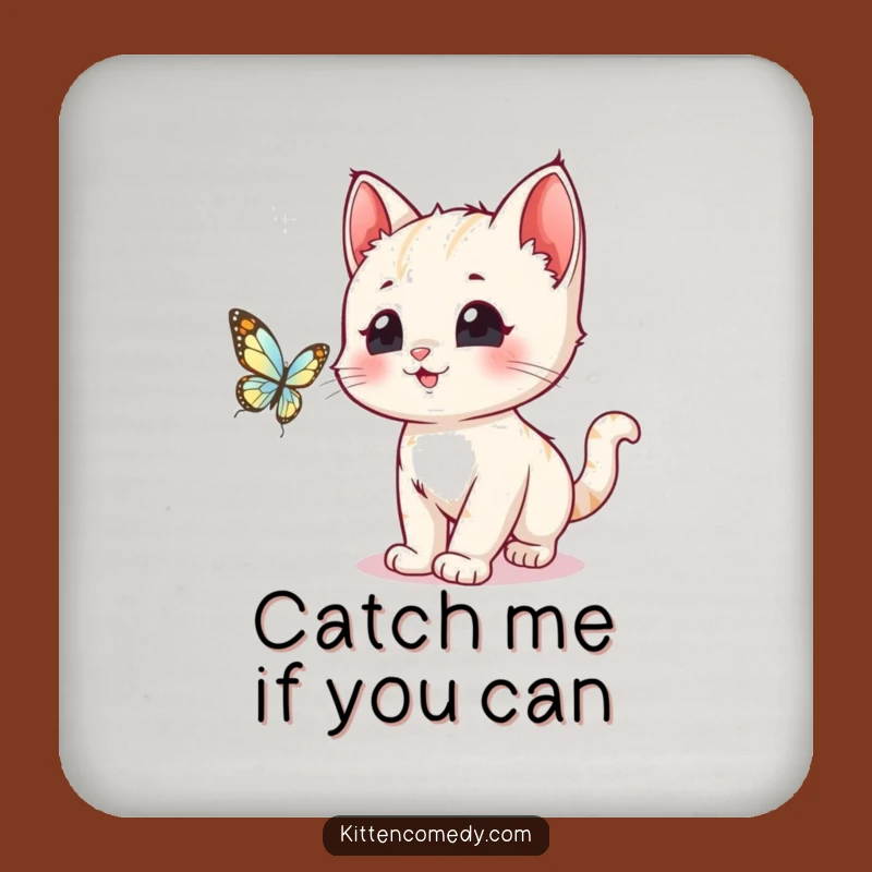 Funny Kawaii Kitten Butterfly Chase Coasters: Protect Surfaces With Smiles!