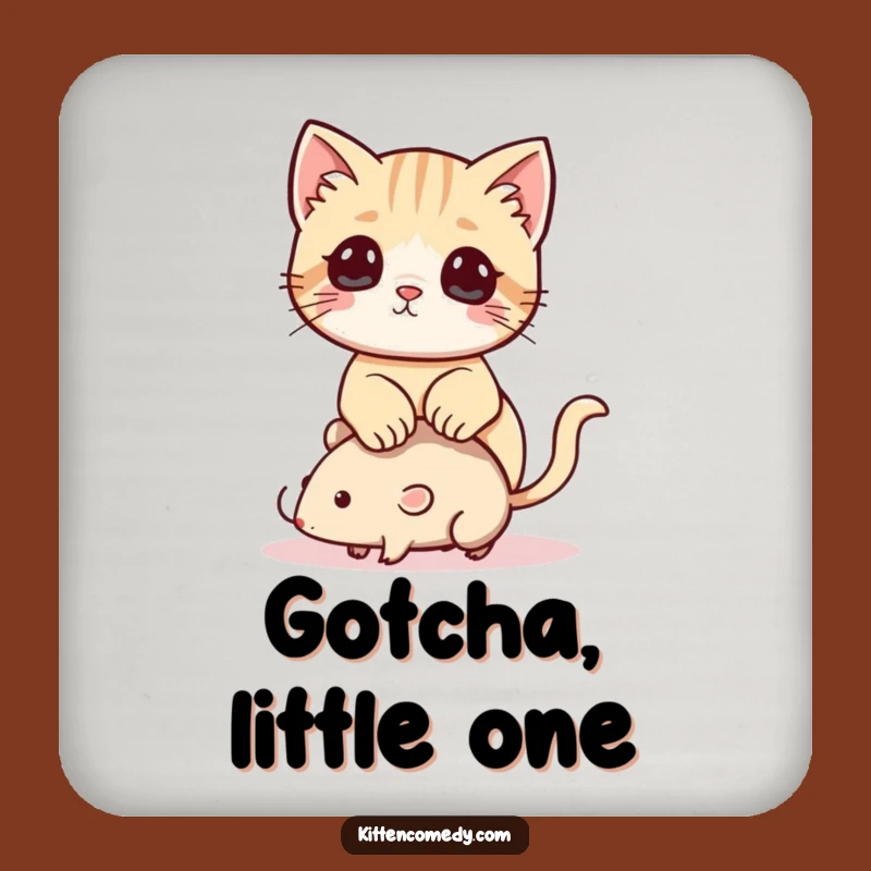 Funny Kawaii Kitten Coaster: Playful Cat, Toy Mouse Protection, Party Gift!