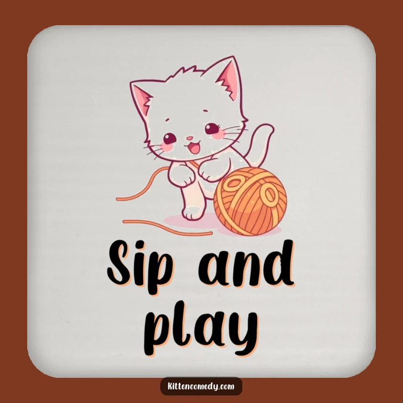 Funny Kawaii Kitten Yarn Ball Coaster - Playful Feline Friend for Drinks with Charm Gift