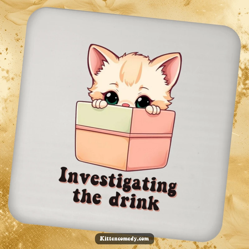 Funny Kitten Gift Box Coasters: A curious kitten peeking into a gift box, a humorous and protective coaster set.