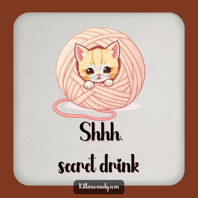 Funny Kitten Hiding Drink Coaster: Protect Surfaces with Mischievous Cat Humor