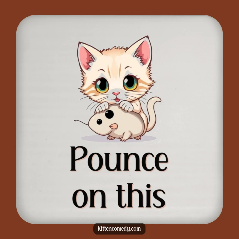 Funny Kitten Pouncing Coaster: Wide Eyes Hunter Decor, Hilarious Cat Gift