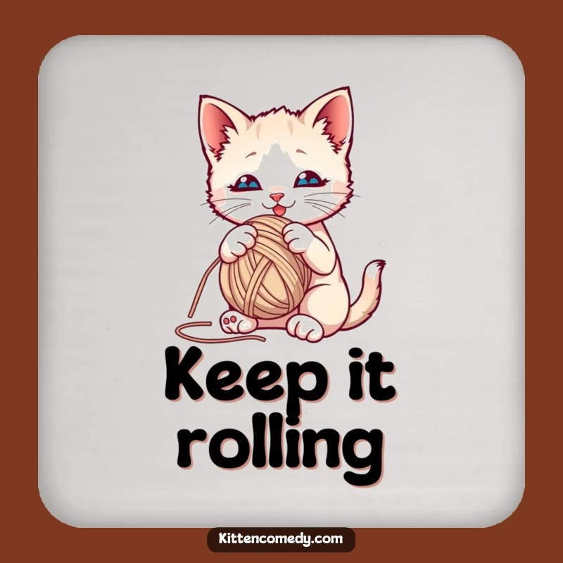 Funny Kitten Yarn Ball Coaster: Playful Cat Decor, Hilarious Feline Gift