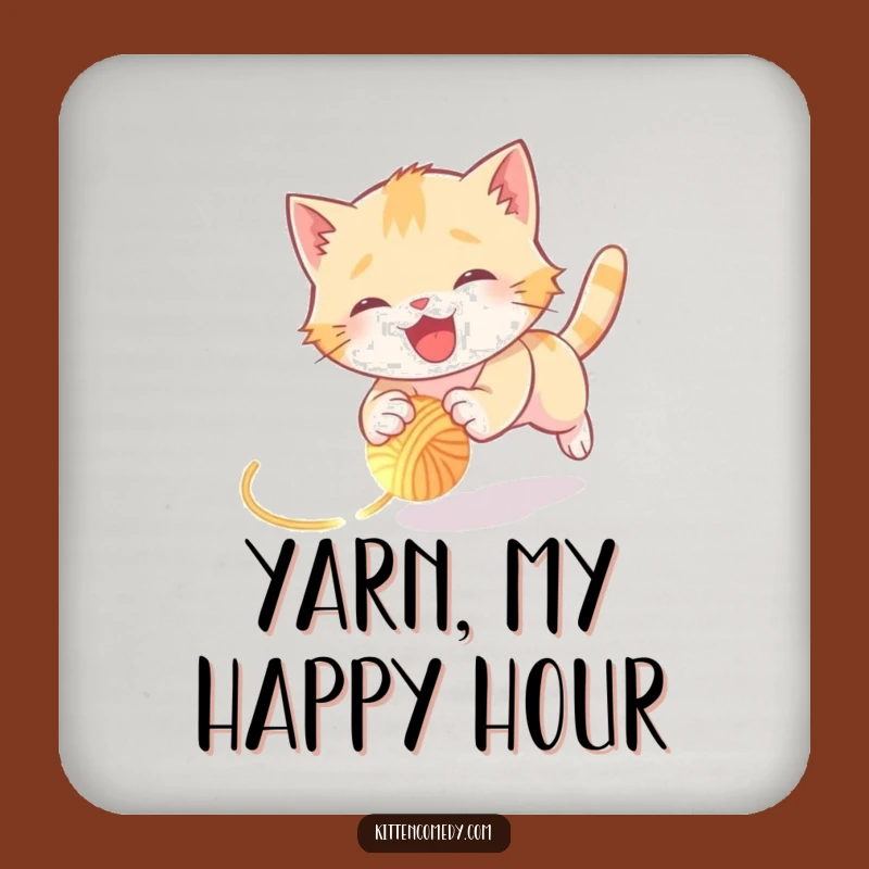 Funny Kitten Yarn Chase Drink Coaster: Protect Surfaces with Tumbling Cat Humor
