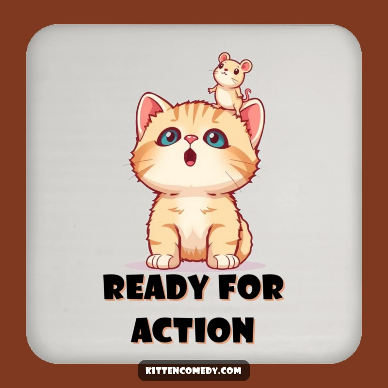 Funny Surprised Kitten Coaster, Protect Surfaces with a Laugh