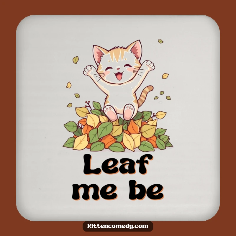 Funny Kitten Leaf Leap Coaster Set: Protect Surfaces with Autumn Joy