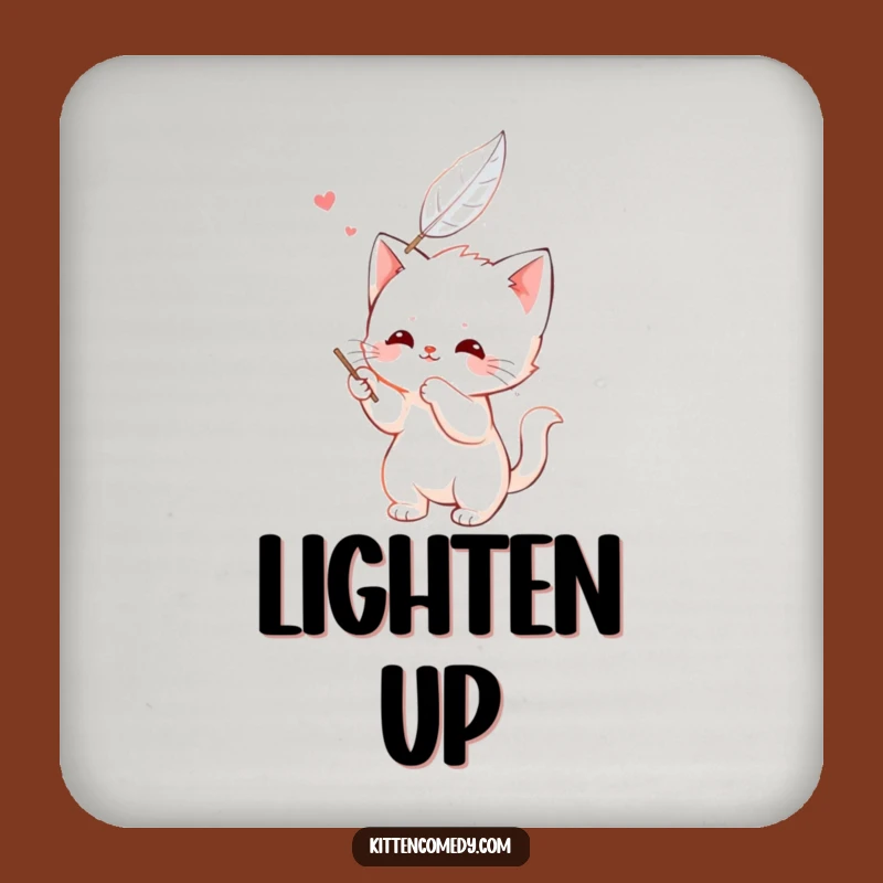 Funny Kawaii Kitten Feather Batting Coaster - Playful Feline Friend for Drinks with Charm Gift