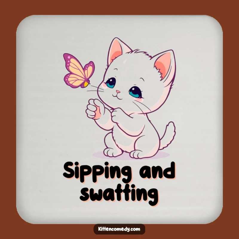 Funny Kawaii Kitten Butterfly Coaster: Gentle Cat Drink Protector