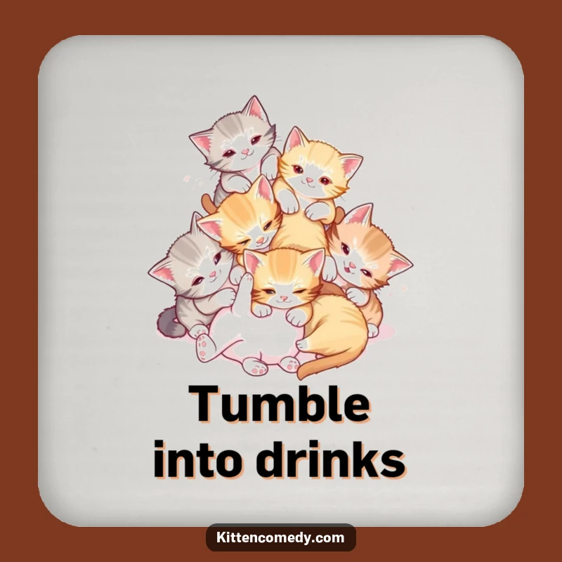 Funny Tumble Kittens Coaster: Protect Surfaces with Cute Chaos, Awesome Funny Gift
