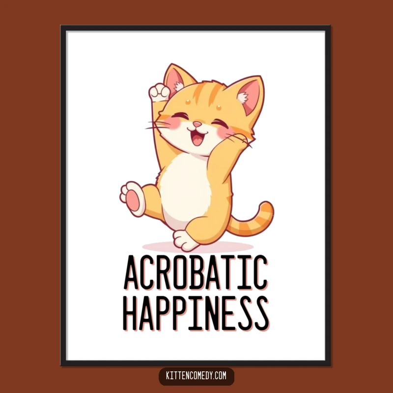 Funny Kitten Somersault Poster - Vibrant Wall Art for a Joyful & Humorous Space