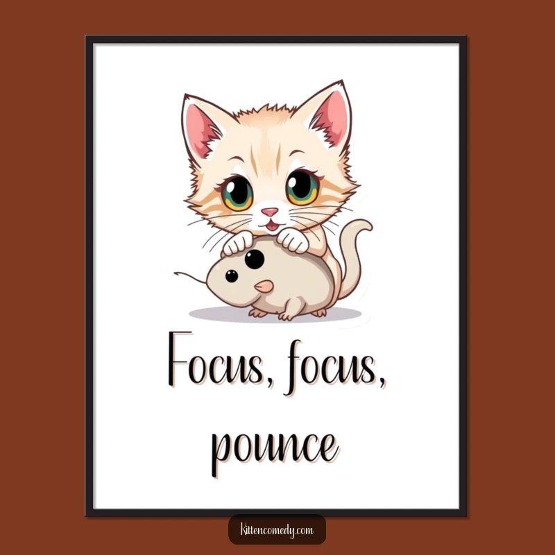 Funny Kitten Pouncing Poster: Wide Eyes Hunter Art, Hilarious Cat Decor Gift
