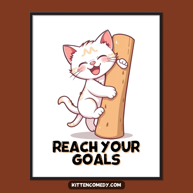Funny Climbing Kitten Poster: Adorable Feline Art for Cat Lovers!