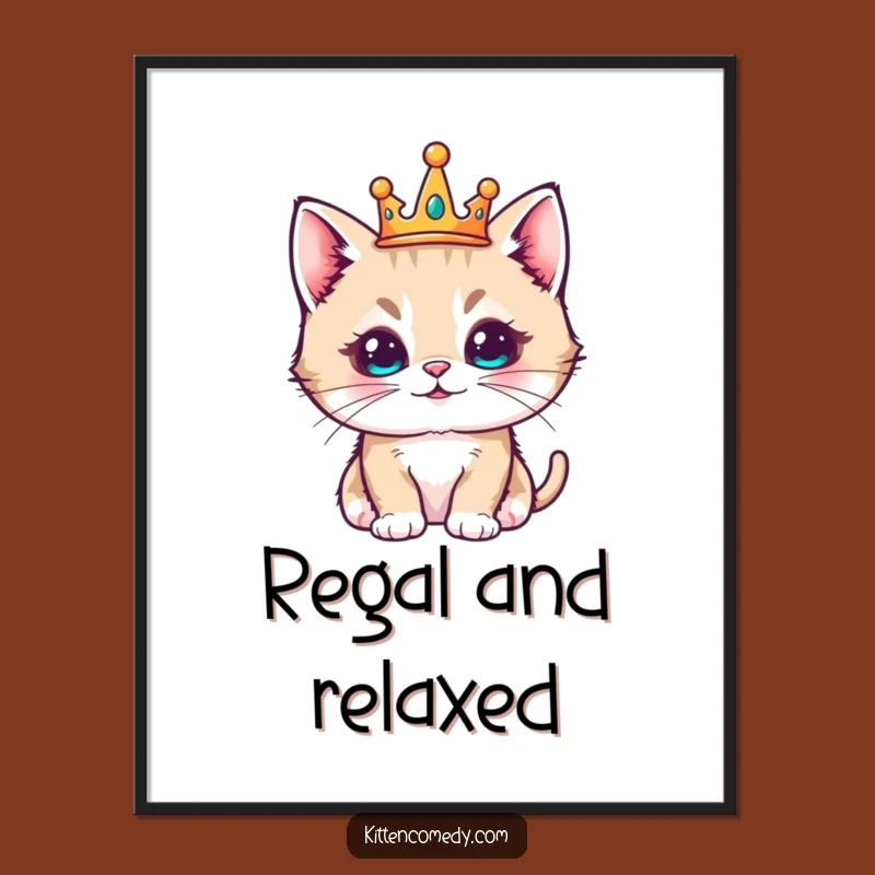 Funny Kawaii Kitten Crown Poster - Regal & Pleased Wall Art