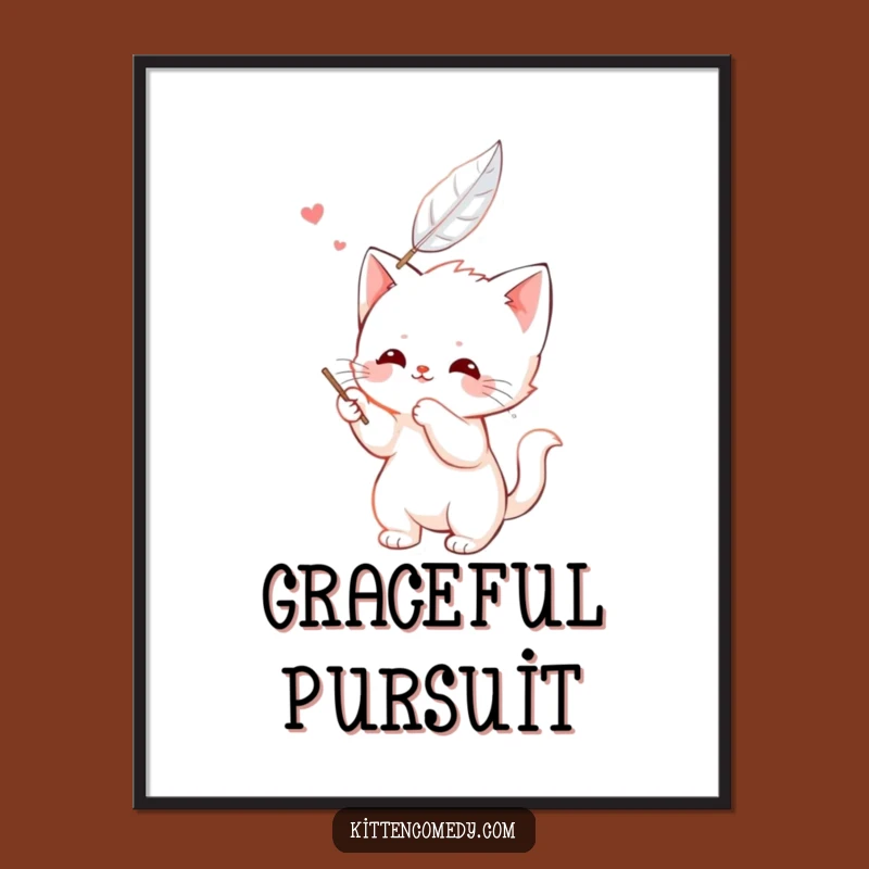Funny Kawaii Kitten Feather Batting Poster - Playful Feline Art for a Cheerful Room Gift
