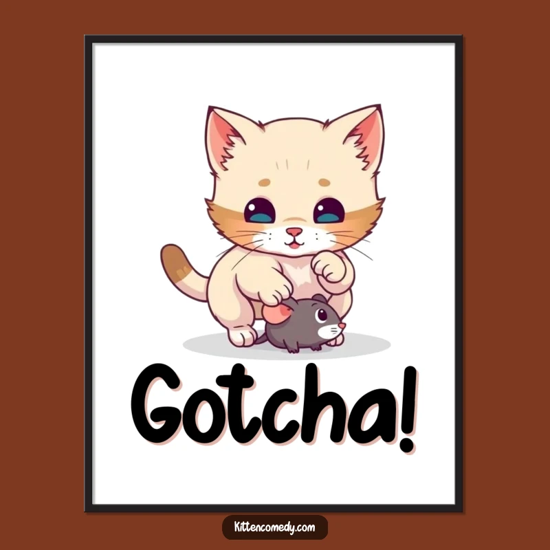 Funny Kitten Pounce Poster: Hilarious Cat Art Print, Perfect Surprise Gift