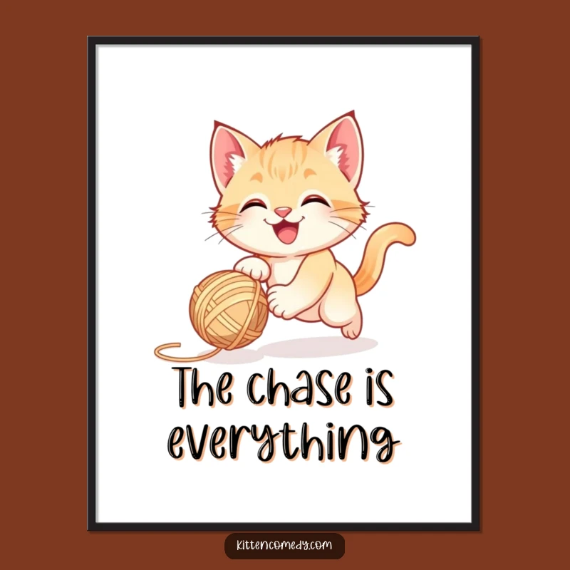 Funny Kitten Yarn Chase Poster - Joyful Wall Art Gift