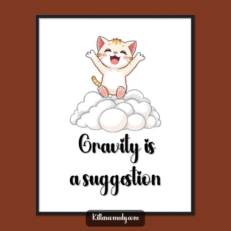 Funny Excited Kitten Cloud Dreams Poster for Inspiring Joyful Wall Art