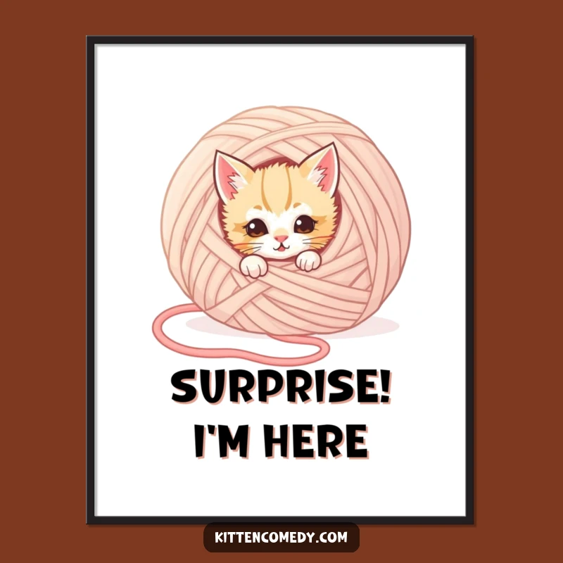 Funny Kitten Hiding Poster: Whimsical & Mischievous Cat Art Print