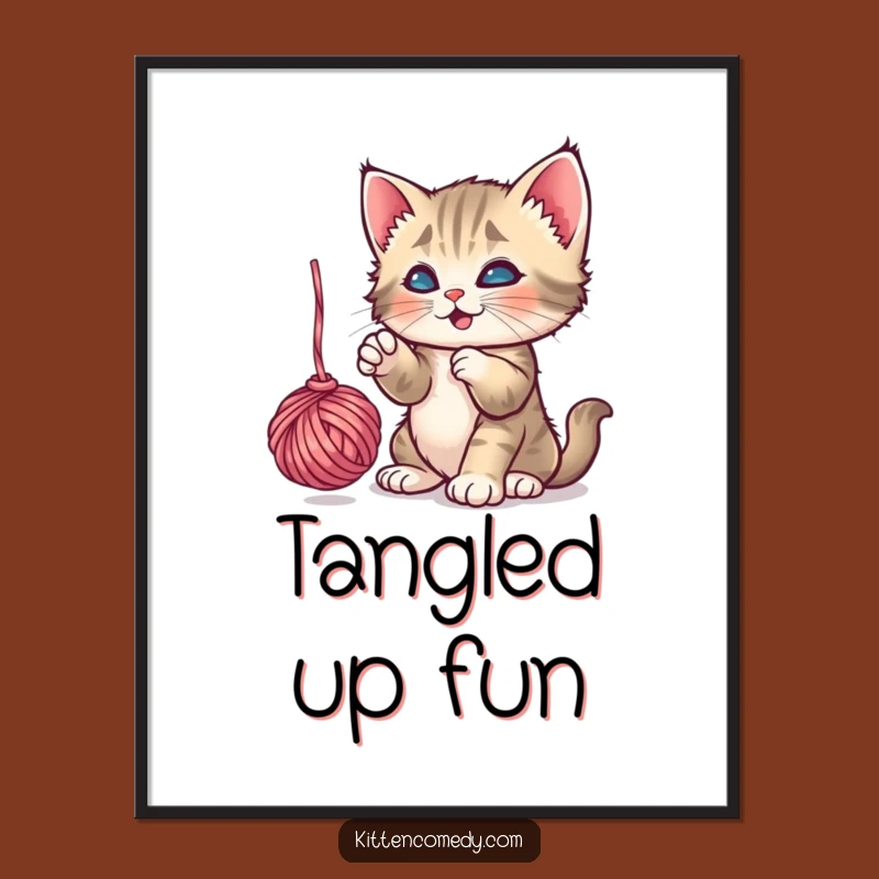 Funny Playful Kitten Yarn Poster: Add Fun to Your Walls, Great Funny Gift