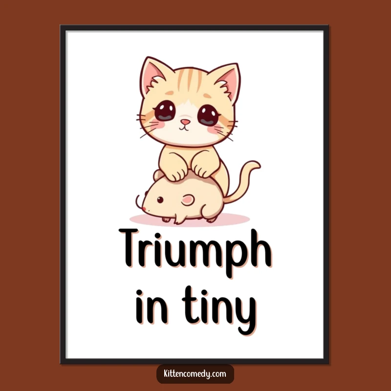 Funny Kawaii Kitten Poster: Playful Cat & Toy Mouse Art, Cute Decor Gift!