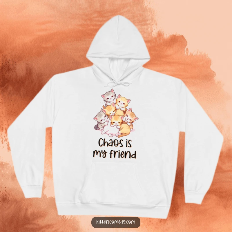 Funny Tumble Kittens Hoodie: Kittens playfully tumbling together, offering cozy and funny chaotic cuteness.