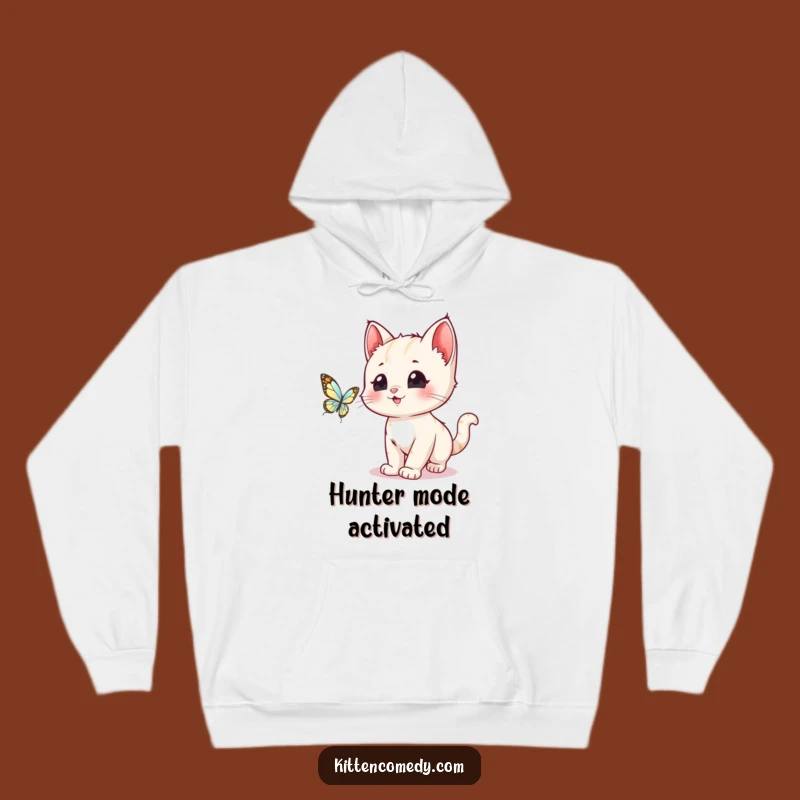Cozy Funny Kawaii Kitten Butterfly Chase Hoodie: Snuggle Up With Laughter!