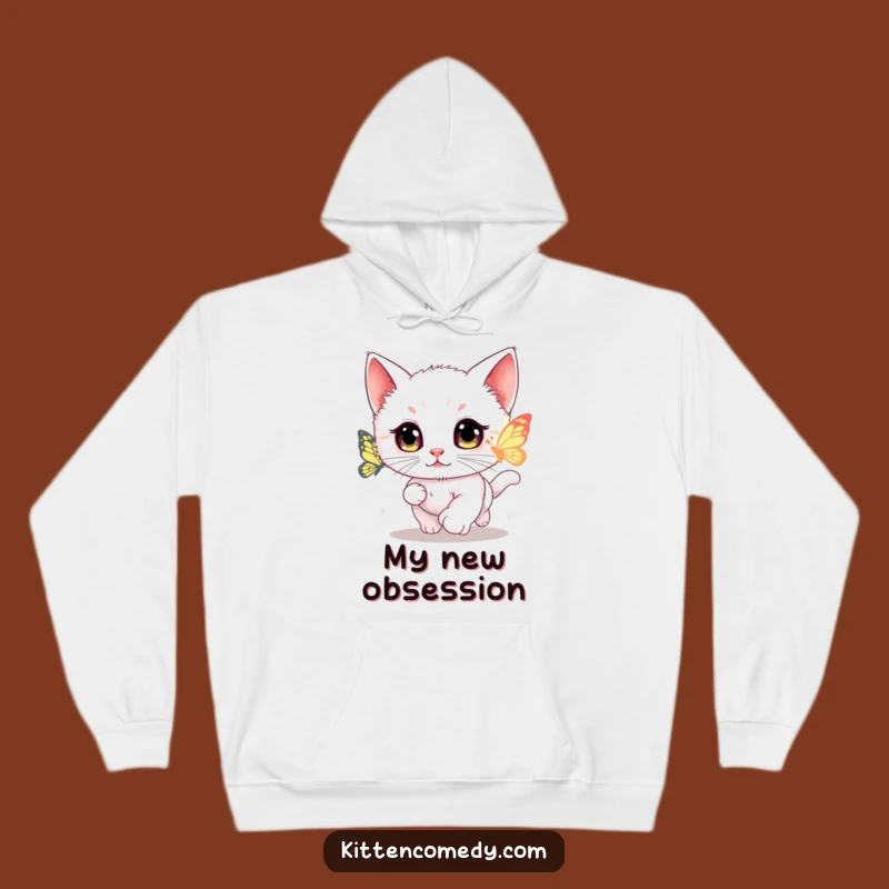 Cozy Funny Kawaii Kitten Butterfly Chase Hoodie - Whimsical and Warm Gift for Cat Lovers