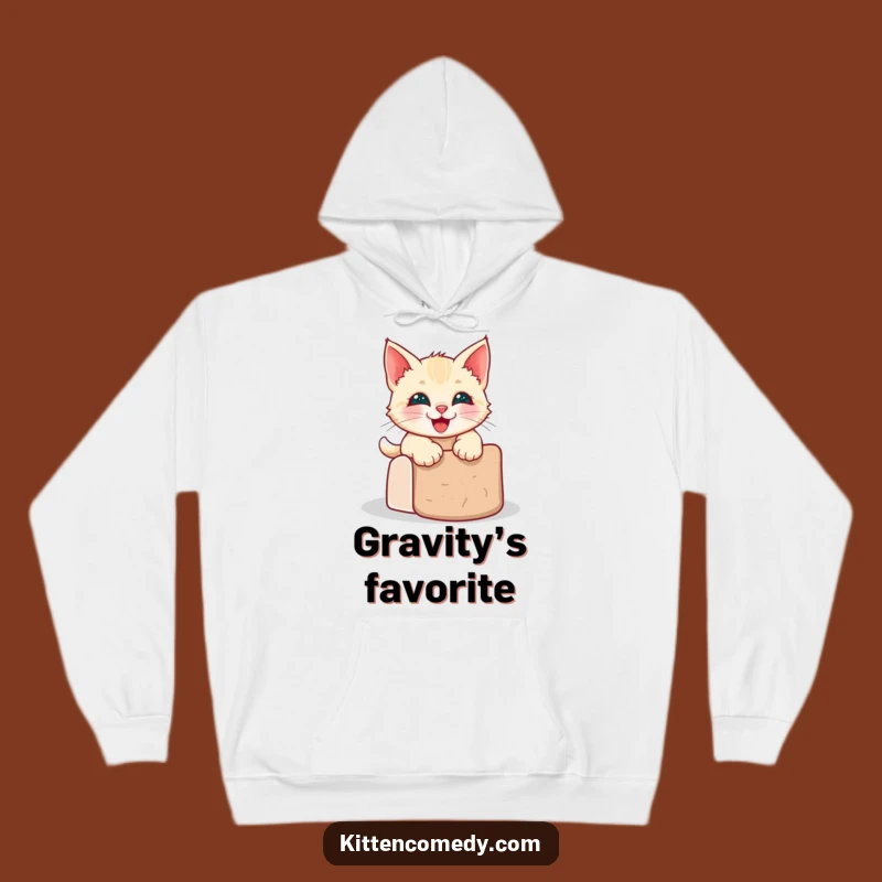 Cozy Funny Kawaii Kitten Grinning Slide Hoodie - Warm and Joyful Gift for Cat Fans