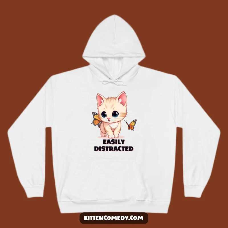 Cozy Funny Curious Kitten Hoodie - Warm Butterfly Chase Gift