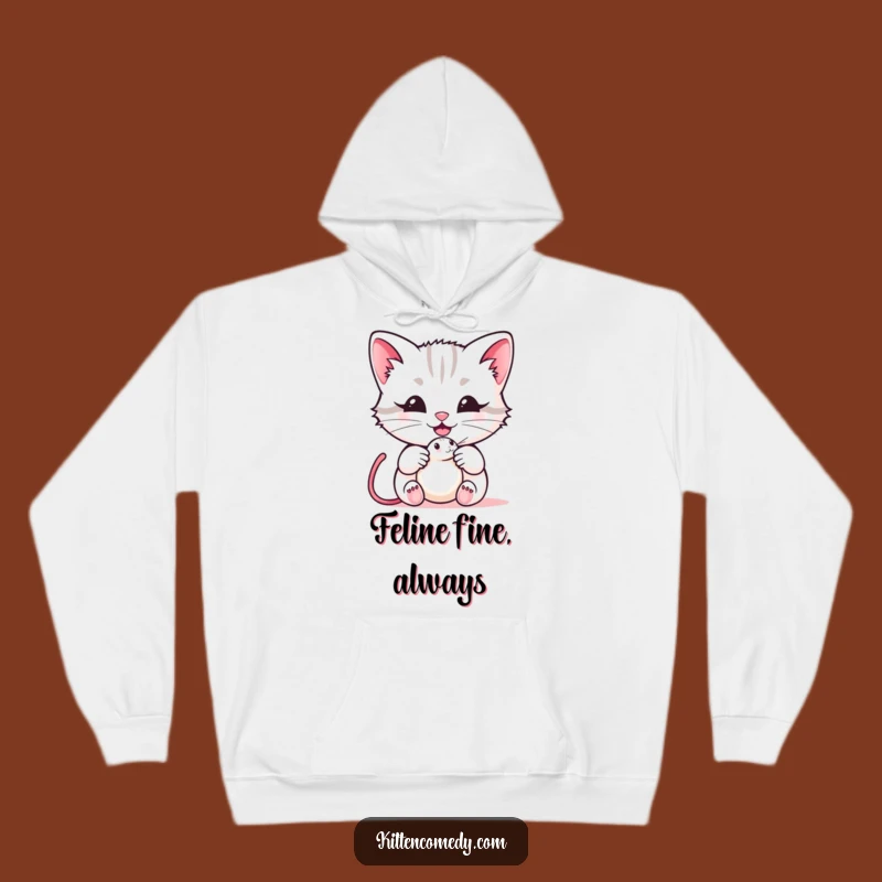 Funny Kawaii Kitten Hoodie - Cozy Meow with Mouse Toy, Perfect Warm Gift