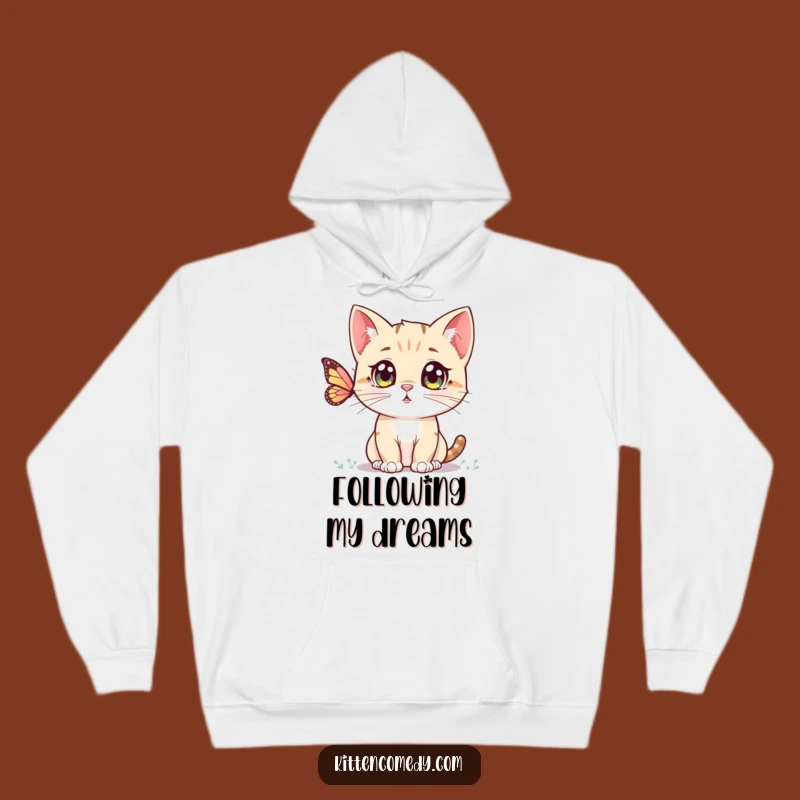 Cozy Funny Kawaii Kitten Hoodie: Curious Cat & Butterfly, Warm & Adorable Gift!