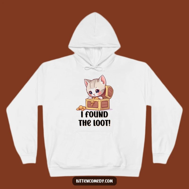 Funny Curious Kitten Treasure Hoodie, Cozy Mystery and Hilarious Warmth